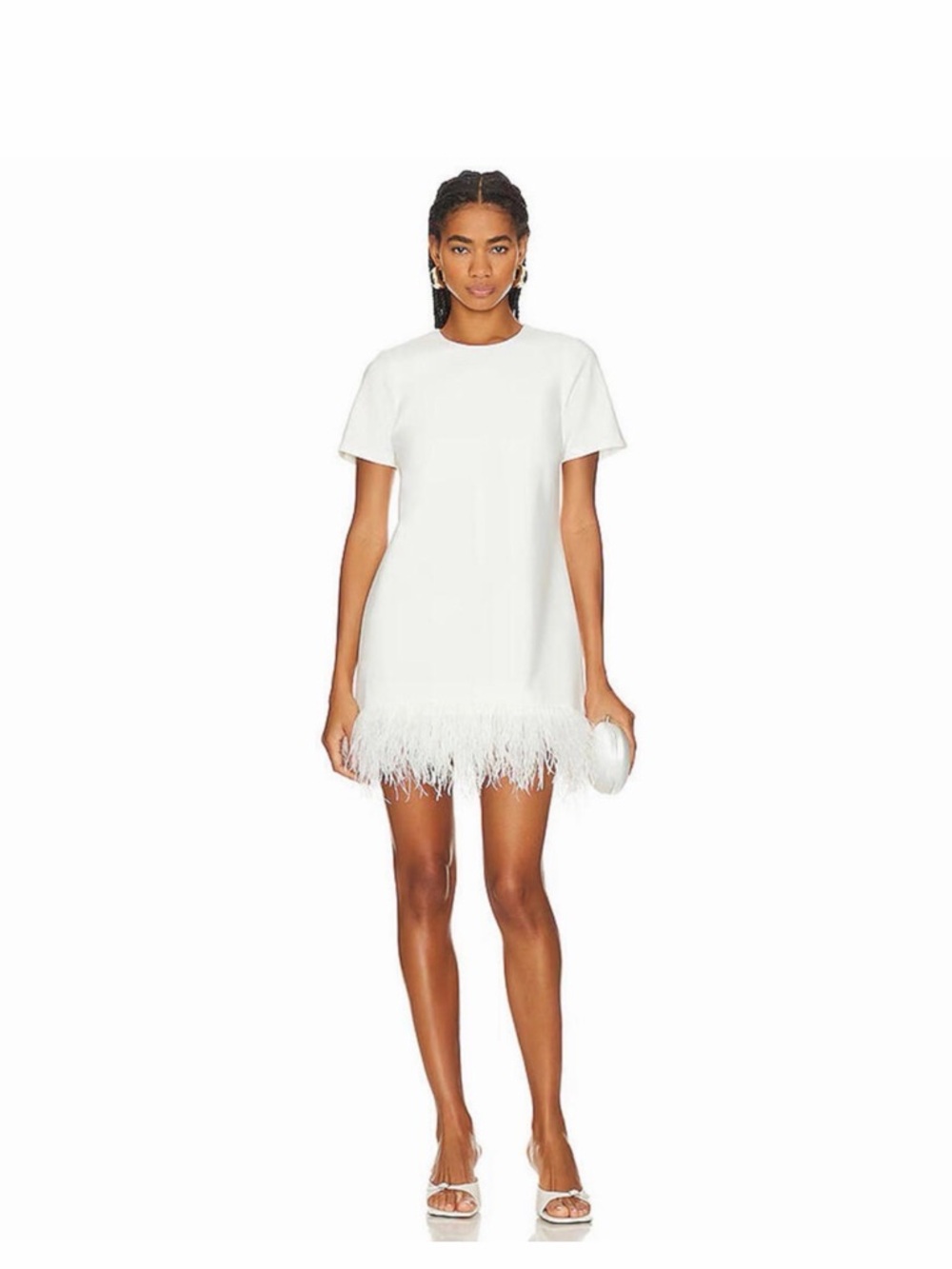 EUC Likely Marullo Short Sleeve Feather Dress in White - size 8